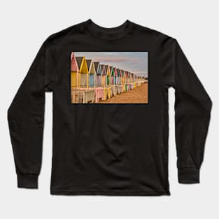 Colourful beach huts on Mersea Island, Essex Long Sleeve T-Shirt